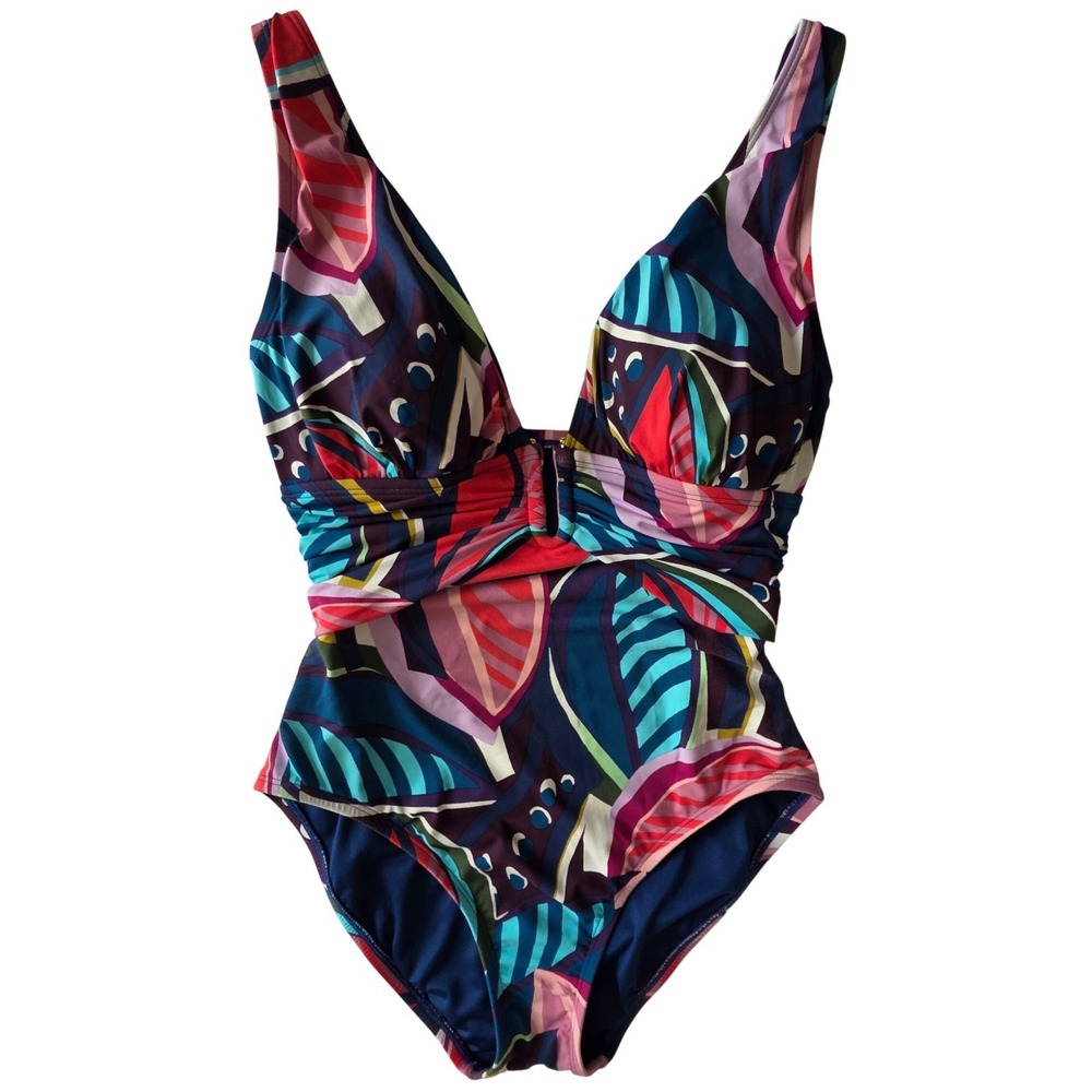 Bleu Rod Beattie Womens Abstract Geometric V-Neck One Piece Swimsuit Size 4